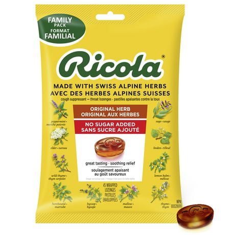 Ricola Mountain Herb No Sugar Added Cough Drops,, 45 Count