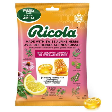 Pastilles Ricola à saveur de miel-citron avec échinacée en sac familial 45 unités