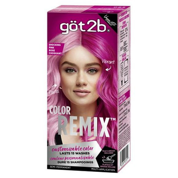 Got2b Color Remix, Customizable Semi-Permanent Hair Color, Shocking Pink, 1 Pack/50 ml, 1 Pack/50 ml