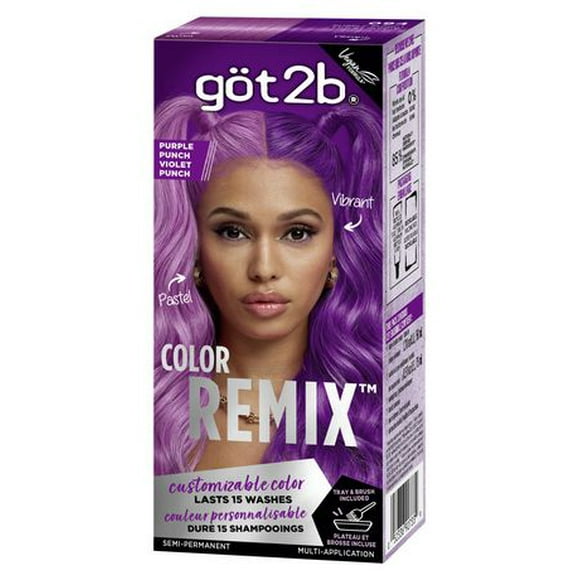 Got2b Color Remix, Customizable Semi-Permanent Hair Color, Purple Punch, 1 Pack/50 ml, 1 Pack/50 ml