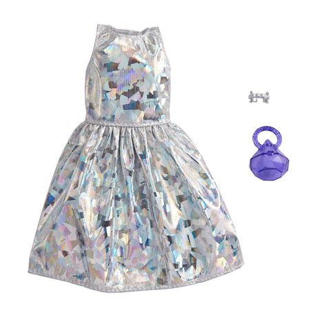 Barbie Fashion Pack with Iridescent Silvery Dress, Diamond-Shaped Purse & Silvery Bangle