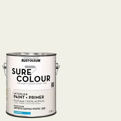 Rust-Oleum Sure Colour™ Peinture + Apprêt, Intérieur Coquille d'oeuf, Blanc Toile D'Artiste 3,78L 3,78L