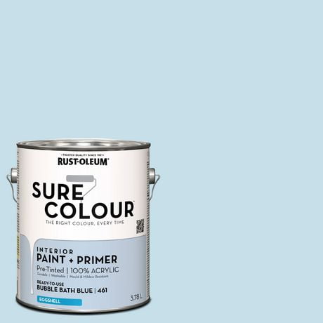 Rust-Oleum Sure Colour™ Peinture + Apprêt, Intérieur Coquille d'oeuf, Bleu Bain Moussant 3,78L 3,78L