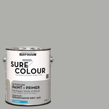 Rust-Oleum Sure Colour™ Paint + Primer, Interior Eggshell, English Manor Grey 3.78 L, 3.78 L