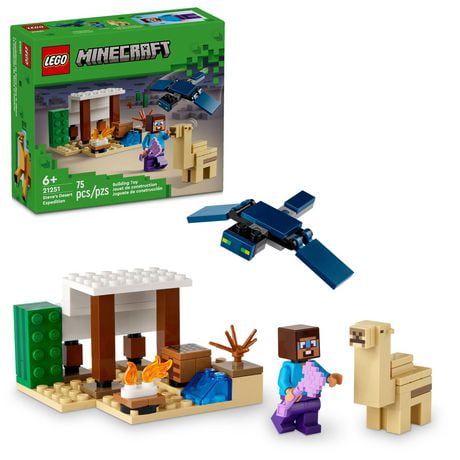 LEGO Minecraft Steve's Desert Expedition Building Toy, Biome with Minecraft House and Action Figures, Minecraft Gift for Independent Play, Gaming Playset for Boys, Girls and Kids Ages 6 and Up, 21251, Includes 75 Pieces, Ages 6+