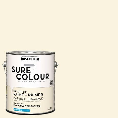 Rust-Oleum Sure Colour™ Peinture + Apprêt, Intérieur Coquille d'oeuf, Jaune Cajolerie 3,78L 3,78L