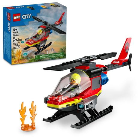 LEGO City Fire Rescue Helicopter Toy, Building Set with Firefighter Minifigure Pilot Toy, Fun Gift or Pretend Play Toy for Boys, Girls and Kids Ages 5 and Up, 60411, Includes 85 Pieces, Ages 5+