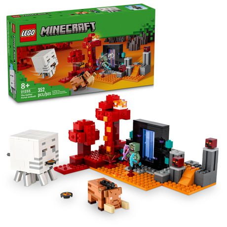 LEGOMinecraftTheNetherPortalAmbushAdventureSet,BuildingToyforKidswithMinecraftActionFiguresandBattleScenes,MinecraftToyforBoys,GirlsandGamersAges8andUp,21255,Includes352Pieces,Ages8+