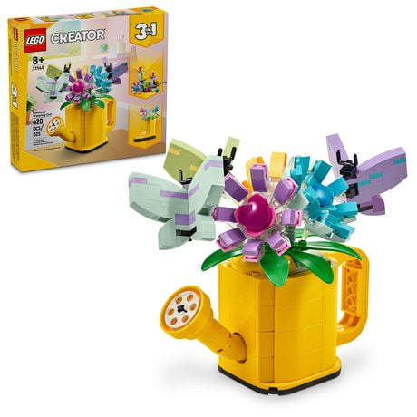 LEGO Creator 3 in 1 Flowers in Watering Can Building Toy, Transforms from Watering Can to Rain Boot to 2 Birds on a Perch, Fun Animal Toy for Kids, Birthday and Nature Toy for Girls and Boys, 31149, Includes 420 Pieces, Ages 8+