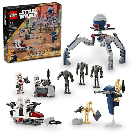 LEGO Star Wars Clone Trooper & Battle Droid Battle Pack Set for Kids, Buildable Toy Speeder Bike Vehicle, Tri-Droid and Defensive Post, Collectible, Gift for Boys and Girls Aged 7 and Up, 75372, Includes 215 Pieces, Ages 7+