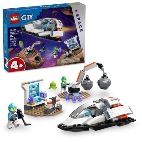 LEGO City Spaceship and Asteroid Discovery Toy Building Set, Gift for Kids Ages 4 Years Old and Up who Love Pretend Play, Includes 2 Space Crew Minifigures, Alien, Crystals, and Crane Toy, 60429, Includes 126 Pieces, Ages 4+