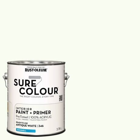 Rust-Oleum Sure Colour™ Peinture + Apprêt, Intérieur Coquille d'oeuf, Blanc Antique 3,78L 3,78L