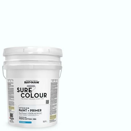 Rust-Oleum Sure Colour™ Peinture + Apprêt, Intérieur Coquille d'oeuf, Coton Blanc 18,9L 18,9L