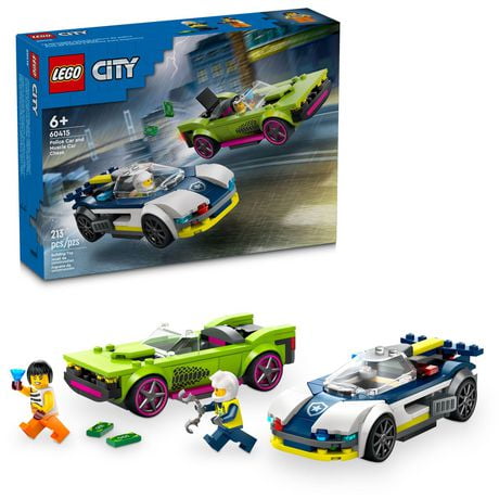 LEGO City Police Car and Muscle Car Chase, Emergency Vehicle Toy for Boys and Girls, Fun Gift for Kids Ages 6+ who Love Pretend Play Toys, Police Car Toy with Officer and Crook Minifigures, 60415, Includes 213 Pieces, Ages 6+