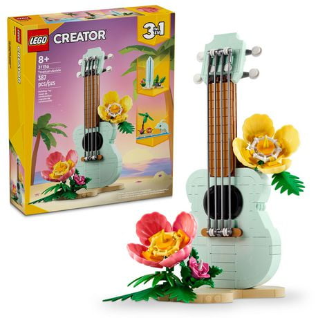 LEGO Creator 3 in 1 Tropical Ukulele Instrument Toy, Transforms from Ukulele to Surfboard Toy to Dolphin Toy, Sea Animal Toy, Beach-Themed Birthday Gift Idea for Girls and Boys Ages 8 and Up, 31156, Includes 387 Pieces, Ages 8+