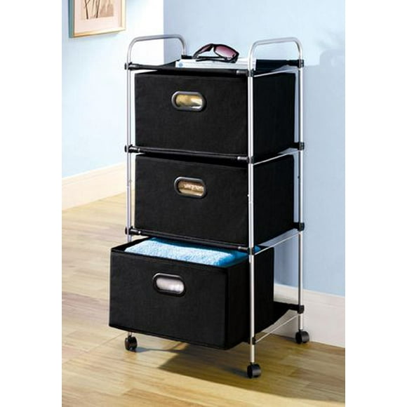 MAINSTAYS 3-Tier Drawer Cart with 3-Fabric Drawer,  3 Drawer Rolling Cart, Assembled size: 16.54 " W x 11.8 " D x 35 " H