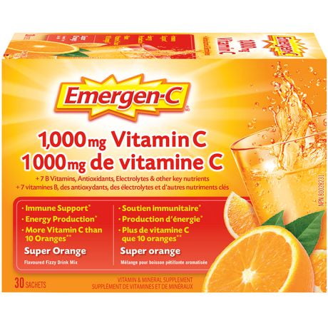 Emergen-C® Super Orange 1000mg Vitamin C / Electrolytes / B Vitamins Mineral Supplement, 30 Packets, Vitamin C