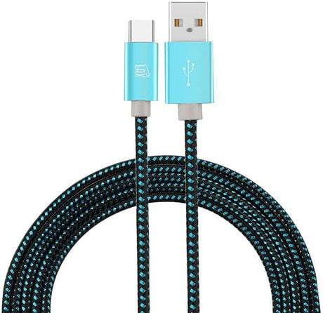 LAX Durable Braided Nylon Charge/Sync USB-C Cable 6ft, Aqua | Walmart ...