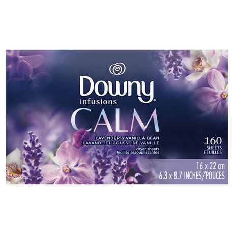 Downy Infusions Fabric Softener Dryer Sheets, Calm, Lavender & Vanilla Bean