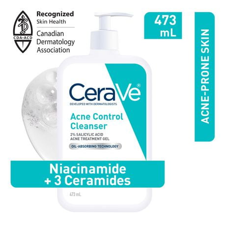 CeraVe Acne Control Cleanser | 2% Salicylic Acid Face Wash with Purifying Clay for Oily Skin and Blackheads | Fragrance-Free, Paraben-Free & Non-Comedogenic | 473 mL, Formulated to help clear acne