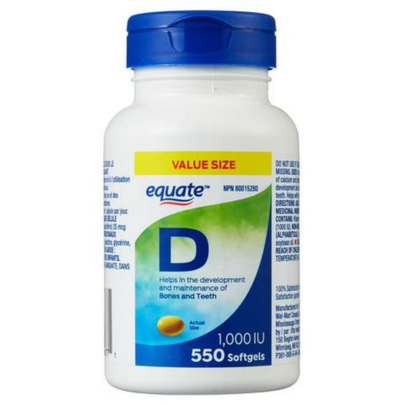 Equate Vitamine D 1000UI<br>550 Gélules