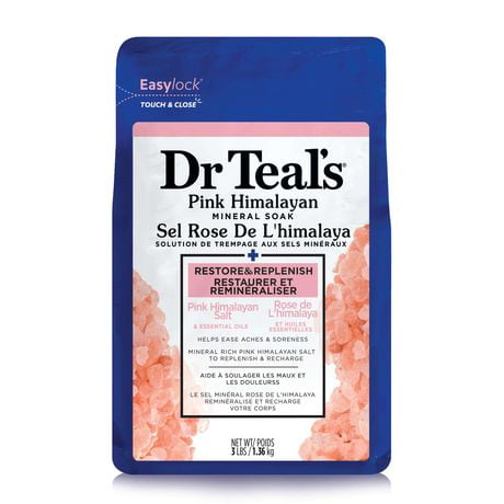 Dr Teal's Pink Himalayan Mineral Soak, Restore & Replenish with Pure Epsom Salt & Essential Oils (Packaging May Vary), 1.36kg / 3lbs