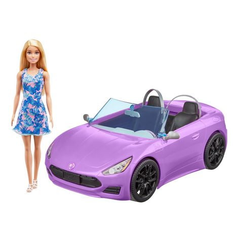 Barbie Doll (11.5 in Blonde) & Purple Convertible Car, 3 to 7 Year Olds, Ages 3+