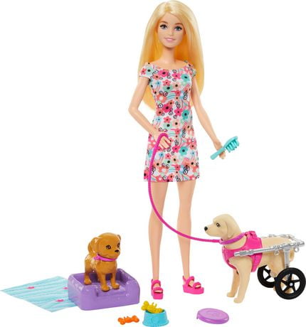 Barbie Doll with a Toy Pup and Dog in a Wheelchair Plus Pet Accessories Ages 3 Walmart