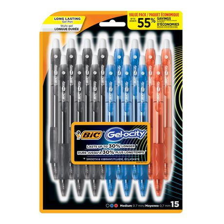 BIC Velocity Retractable Gel Pens, Assorted Colors, Medium Point, 15 ...