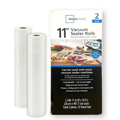 Mainstays Vacuum Sealer Roll Bags 11*16 in (2 rolls) Food Fresh-saver Storage Bags, Redefine kitchen convenience. Enjoy your kitchen time with Mainstays, a leading kitchen supplies brand. With a commitment to quality and functionality, we empower you to elevate your cooking experience.