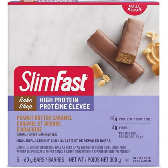 SlimFast Bakeshop Meal Replacement Bars Peanut Butter Caramel, 5 - 60g Bars