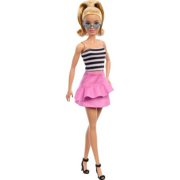 Barbie Fashionistas Doll #213, Blonde with Striped Top, Pink Skirt & Sunglasses, 65th Anniversary, Ages 3+