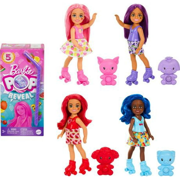 Barbie Pop Reveal Fruit Series Chelsea Doll with 5 Surprises Including Pop-It Pet, Scent & Color Change (Styles May Vary), Ages 3+