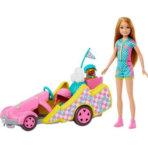 Barbie-Poupée Stacie Karting, avec kart, chien et accessoires Âges 3+
