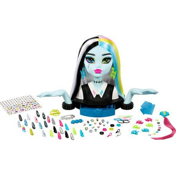 Monster High Tête à coiffer de poupée Frankie Stein, 65+ accessoires