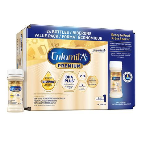 Enfamil A+, Premium,  Baby Formula, Ready To Feed Bottles, with 2'FL for immune support and DHA, 59ml x 24, 59ml x 24