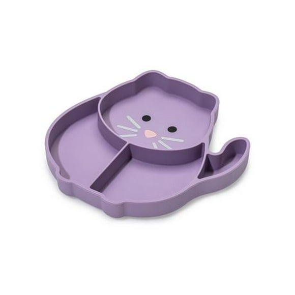 Assiette avec ventouse en silicone divisée– chat- 100 % silicone, pour bébé et les tous-petits - sans BPA, va au lave-vaisselle et au micro-ondes. Assiette en silicone divisée