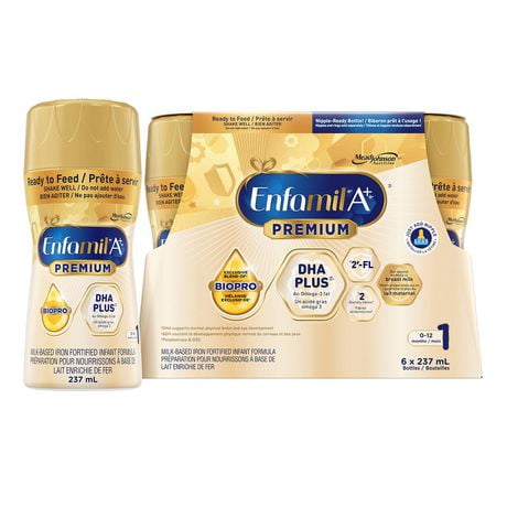 Enfamil A+, Premium,  Baby Formula, Ready To Feed Bottles, with 2'FL for immune support and DHA, 237ml x 6, 237ml x 6