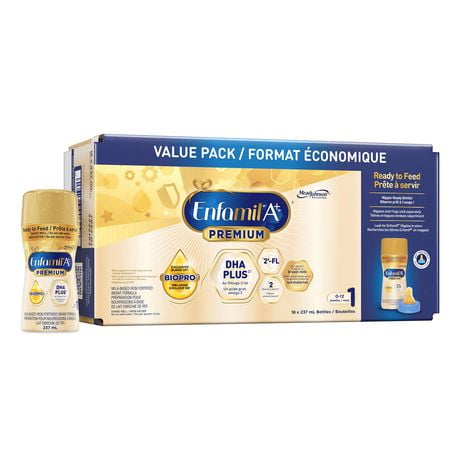 Enfamil A+, Premium, Baby Formula, Ready To Feed Bottles, with 2'FL for immune support and DHA, 237ml x 18, 237ml x 18
