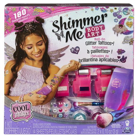 Cool Maker, Shimmer Me Body Art with Roller, 4 Metallic Foils and 180 Designs, Temporary Tattoo Kids Toys for Ages 8 and up, Cool Maker