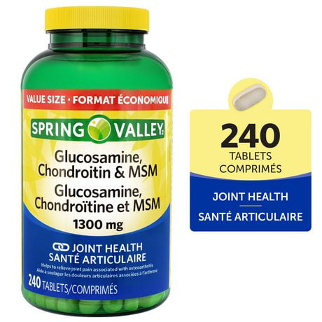 Spring Valley Glucosamine, Chondroïtine et MSM 1300mg 240 Comprimes