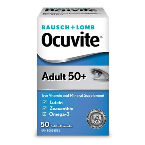 Bausch & Lomb Ocuvite Adult 50+ Eye Vitamin and Mineral Supplement 50 Soft Gel Capsules, Antioxidant for the maintenance of eye health.