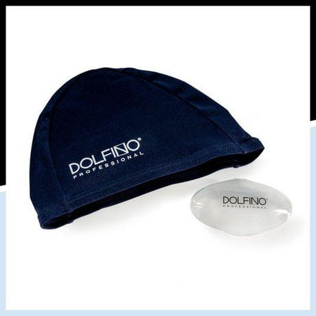 Bonnet de bain Dolfino Pro Lycra avec étui de transport - Bleu Bonnet de bain avec étui
