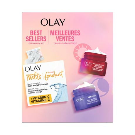 Ensemble-cadeau des Fêtes des meilleurs vendeurs de Olay, ensemble-cadeau de soins de la peau, 3 unités, nettoyant pour le visage, hydratant quotidien pour le visage, crème de nuit au rétinol