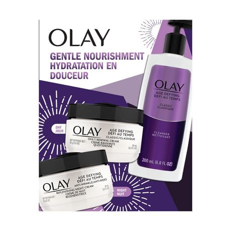 Ensemble-cadeau des Fêtes Olay Défi au temps, ensemble-cadeau de soins de la peau, 3 unités, nettoyant pour le visage, hydratant quotidien pour le visage, crème de nuit 0MX