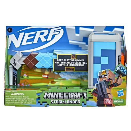 Nerf Minecraft, marteau lance-fléchettes Stormlander, tire 3 fléchettes, inclut 3 fléchettes Nerf Elite officielles À partir de 8 ans