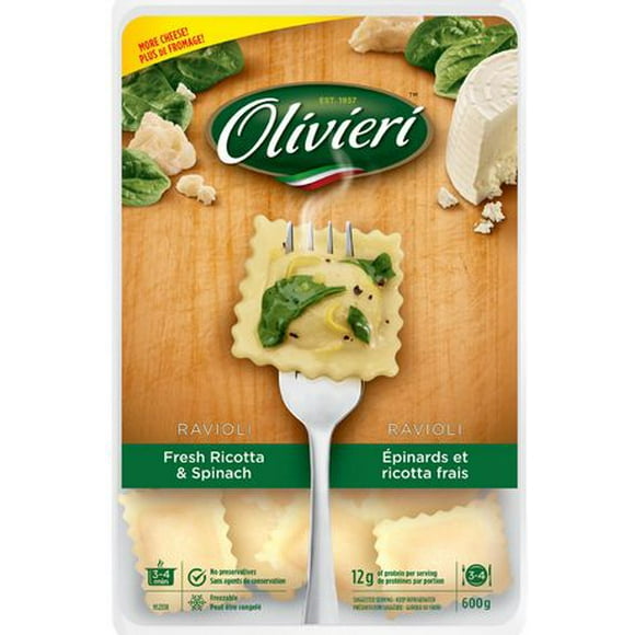 Olivieri Fresh Ricotta Spinach Ravioli Pasta, Fresh Pasta, 600 g