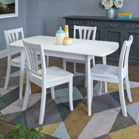 CorLiving Dillon 5 Piece Extending Oblong White Wooden Dining Set ...