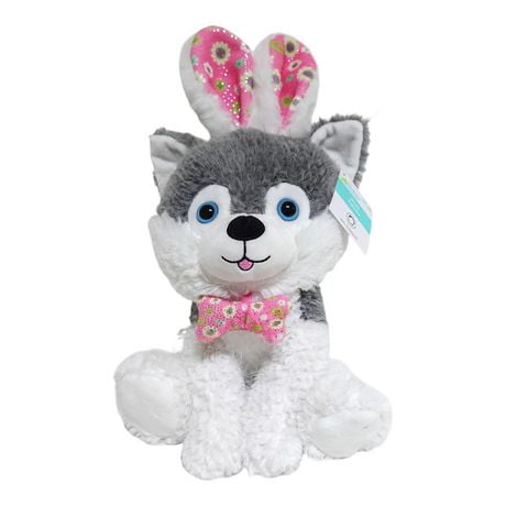 Way to Celebrate Medium Plush Puppy with Bunny Ear, Grey, 10inch
