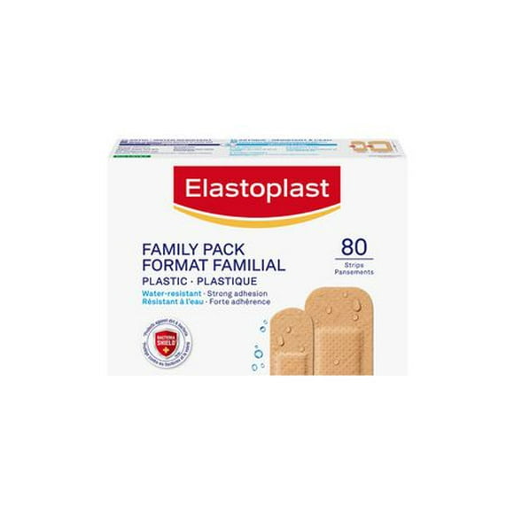 ELASTOPLAST Plastic Water-Resistant Bandages, Value Pack | beige, 2 sizes | Protect small wounds | Strong Adhesion | Water-resistant | Repel Water and Dirt | Bacteria Shield | Latex Free, 80 strips
